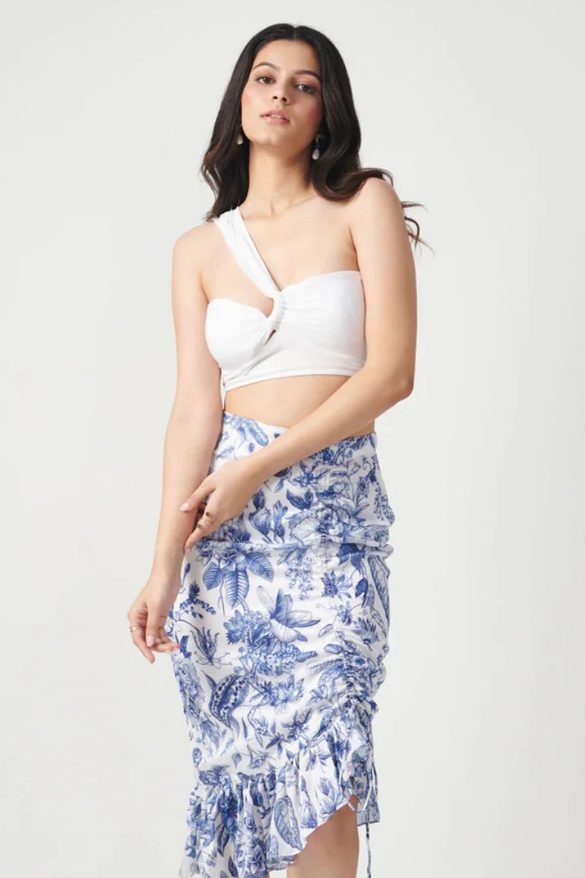 Buy White Blue Floral Co-ord Set for women online available at ScrollnShops